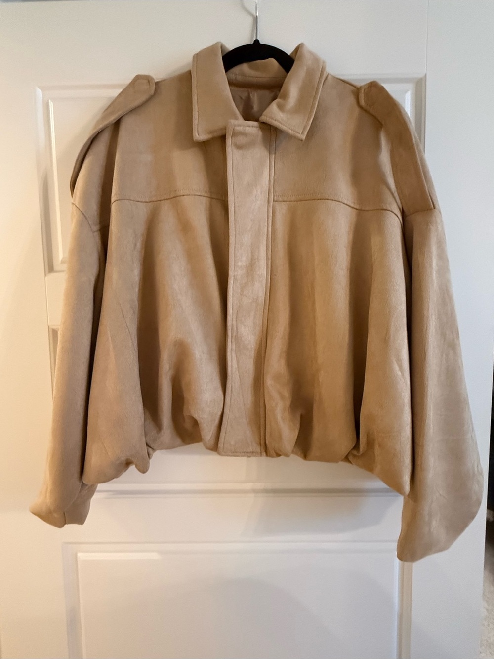 Beige Faux Suede Bomber Jacket - Women's Lightweight Coat